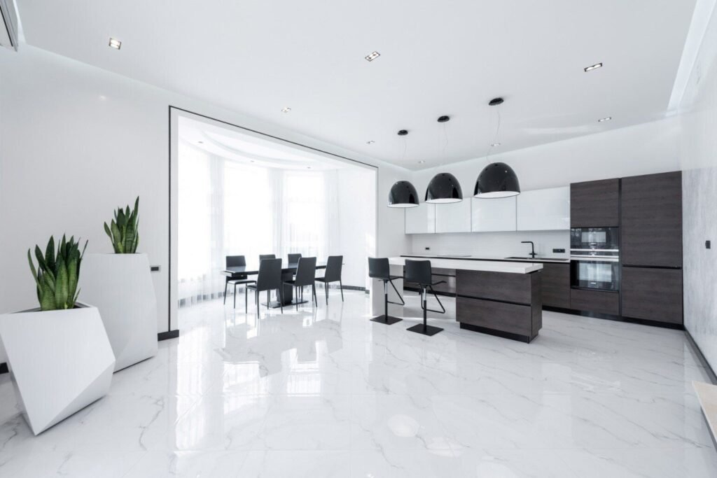 A newly installed shiny polished concrete flooring in Mandurah, WA.
